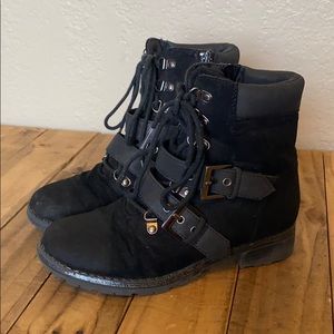 Suede Buckle Combat Boots